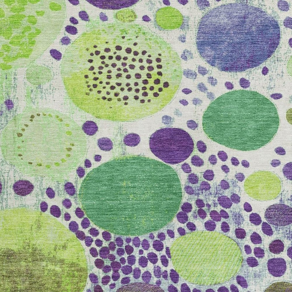 3' X 5' Purple Green And Ivory Geometric Washable Indoor Outdoor Area Rug