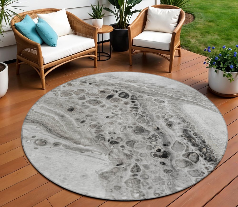 3' X 5' Pewter Gray And Silver Abstract Washable Indoor Outdoor Area Rug