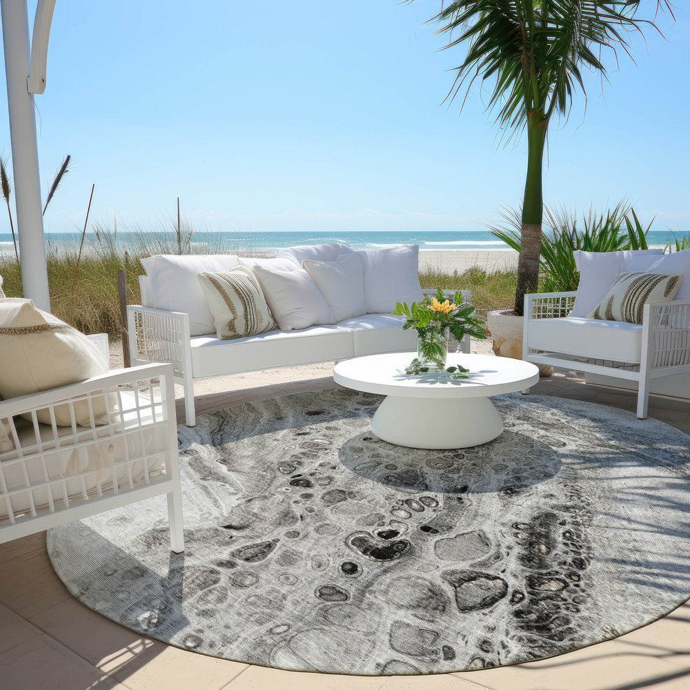 3' X 5' Pewter Gray And Silver Abstract Washable Indoor Outdoor Area Rug