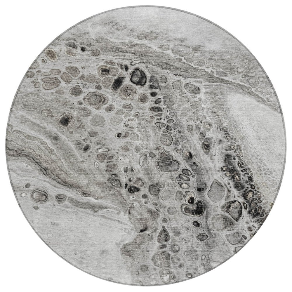 3' X 5' Pewter Gray And Silver Abstract Washable Indoor Outdoor Area Rug