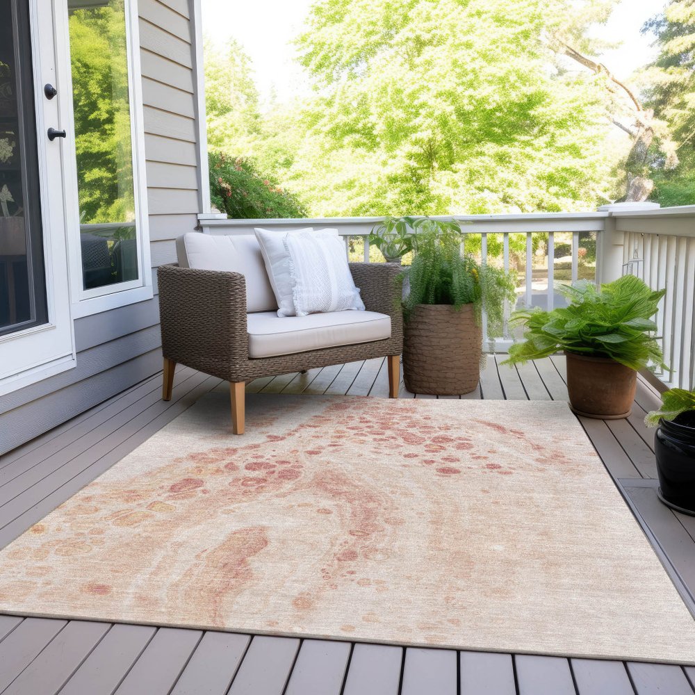 3' X 5' Salmon And Ivory Abstract Washable Indoor Outdoor Area Rug