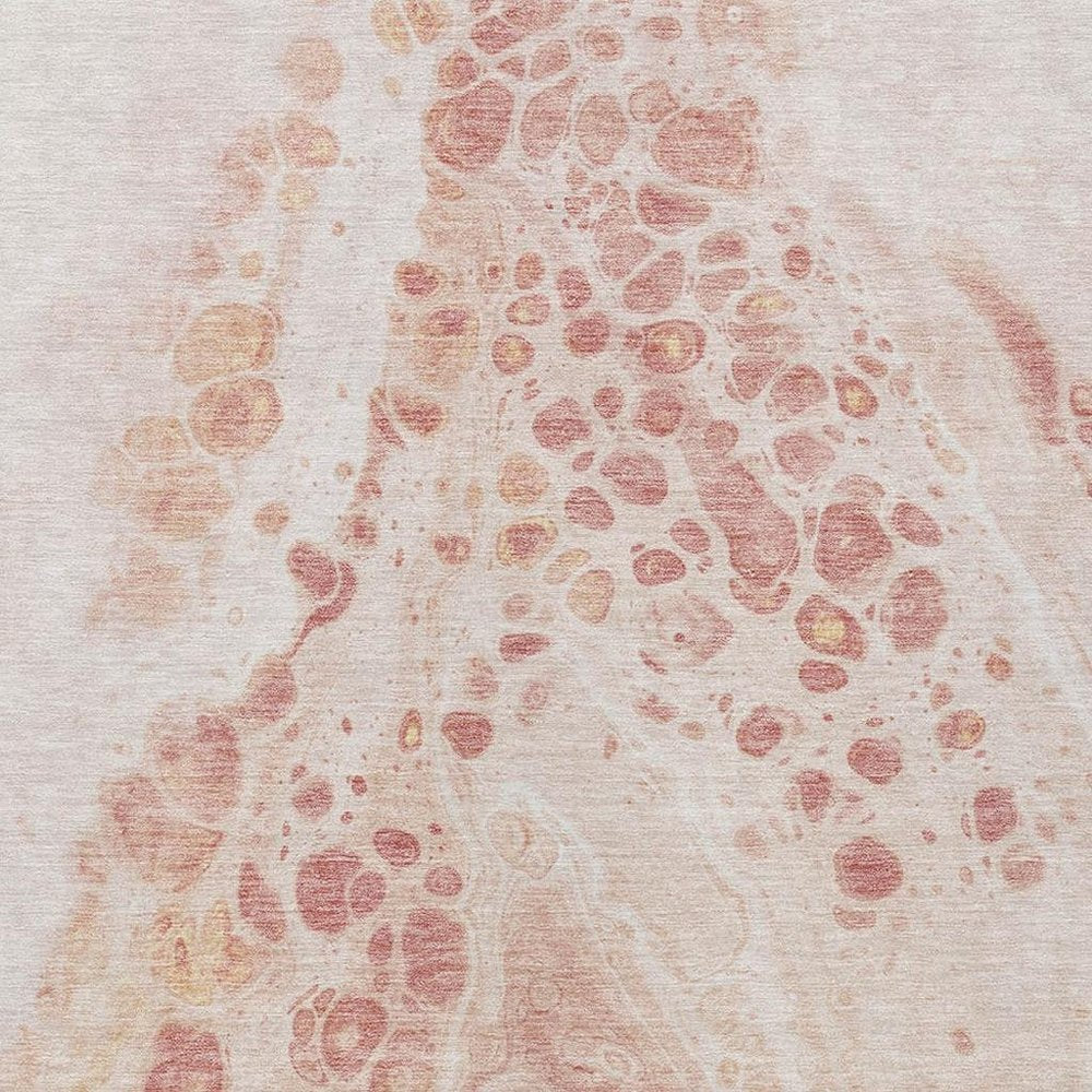 3' X 5' Salmon And Ivory Abstract Washable Indoor Outdoor Area Rug