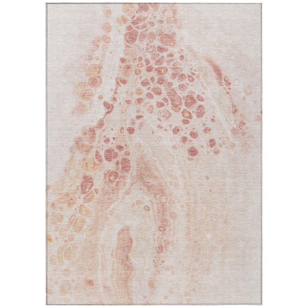 3' X 5' Salmon And Ivory Abstract Washable Indoor Outdoor Area Rug