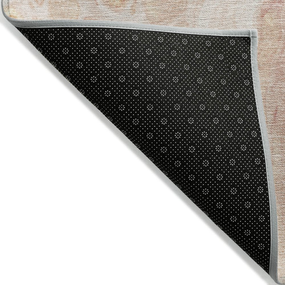 3' X 5' Salmon And Ivory Abstract Washable Indoor Outdoor Area Rug