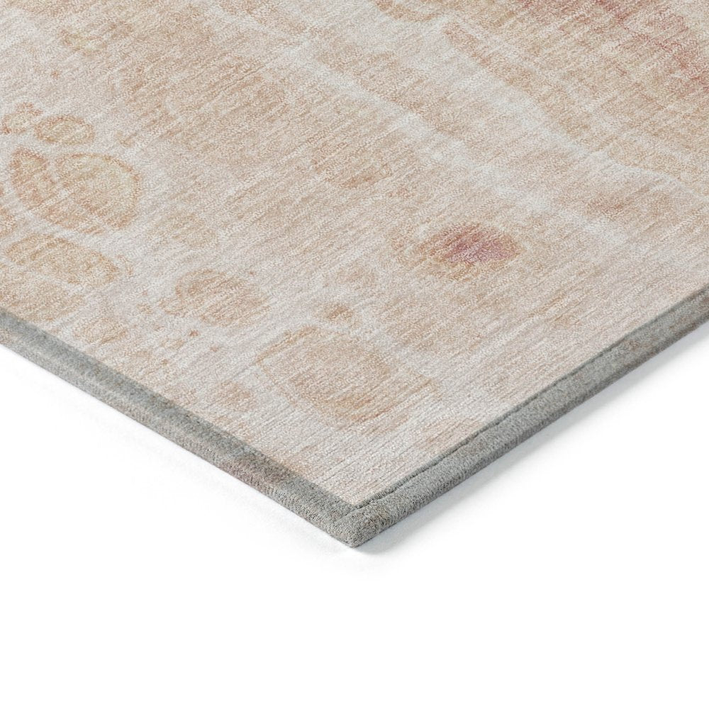 3' X 5' Salmon And Ivory Abstract Washable Indoor Outdoor Area Rug