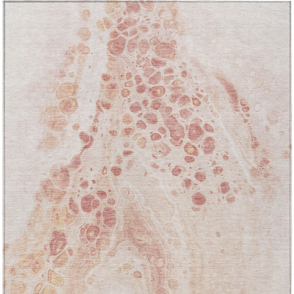 3' X 5' Salmon And Ivory Abstract Washable Indoor Outdoor Area Rug