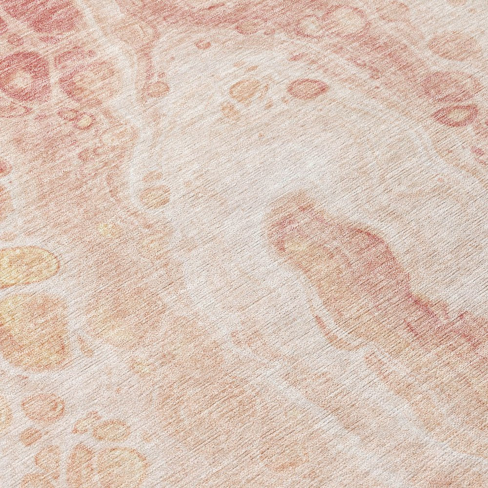 3' X 5' Salmon And Ivory Abstract Washable Indoor Outdoor Area Rug