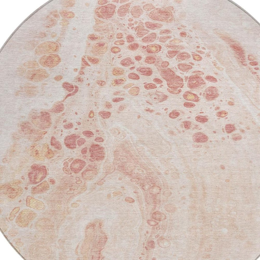 3' X 5' Salmon And Ivory Abstract Washable Indoor Outdoor Area Rug
