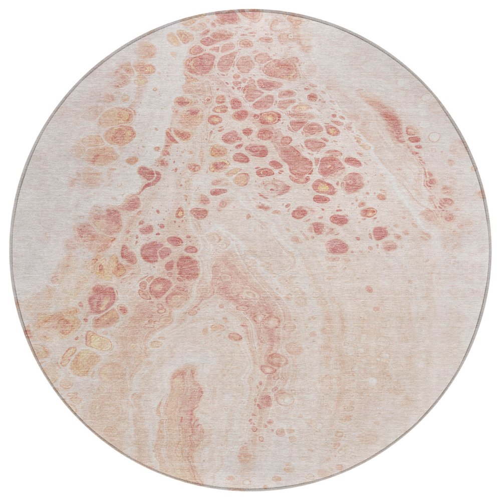 3' X 5' Salmon And Ivory Abstract Washable Indoor Outdoor Area Rug