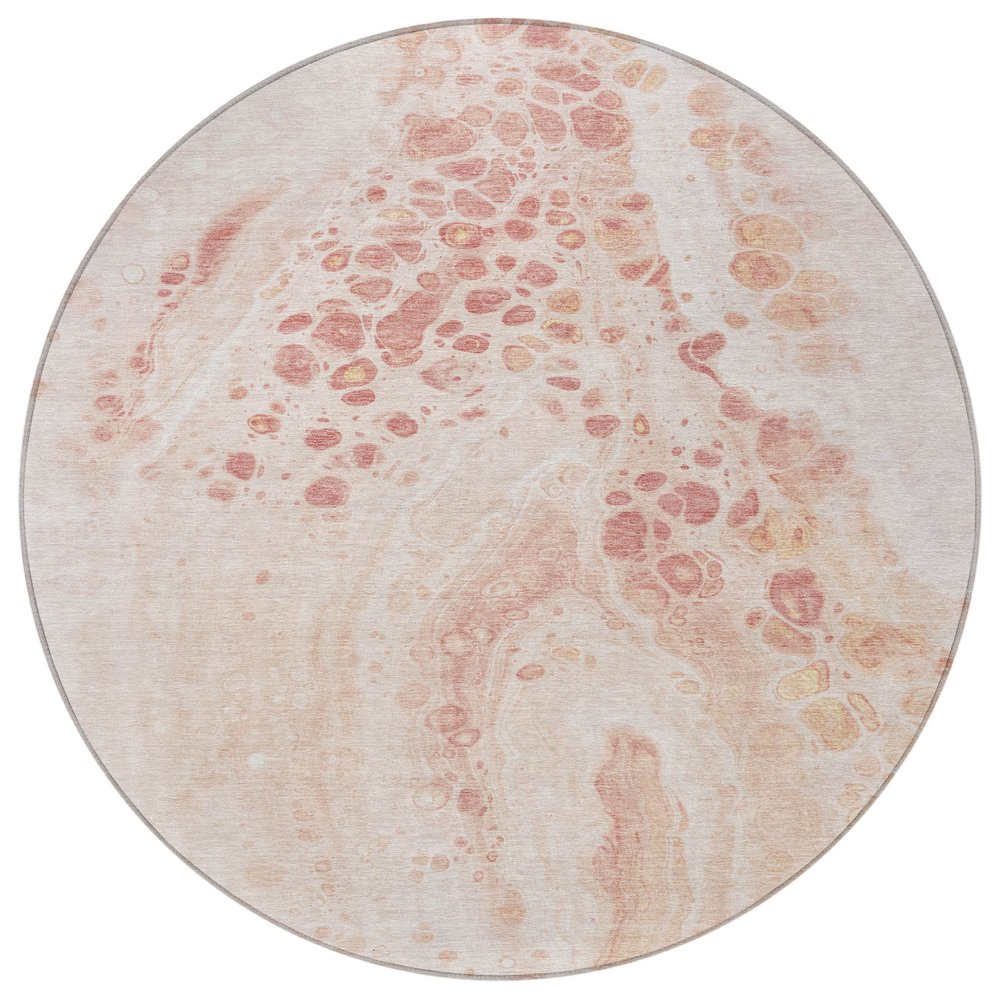 3' X 5' Salmon And Ivory Abstract Washable Indoor Outdoor Area Rug