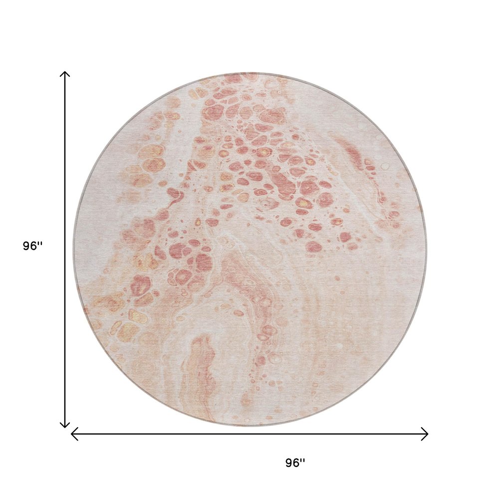 3' X 5' Salmon And Ivory Abstract Washable Indoor Outdoor Area Rug