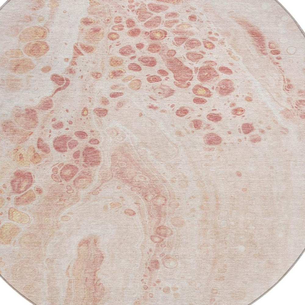 3' X 5' Salmon And Ivory Abstract Washable Indoor Outdoor Area Rug