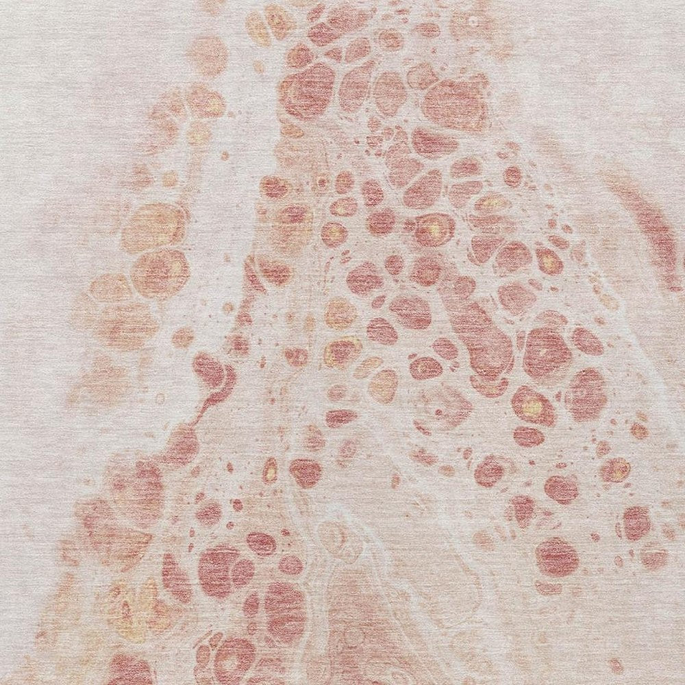 3' X 5' Salmon And Ivory Abstract Washable Indoor Outdoor Area Rug