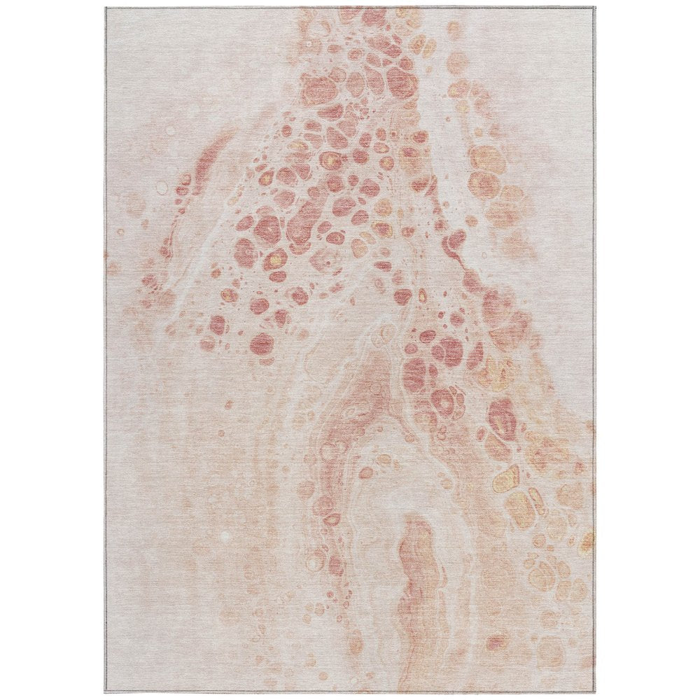 3' X 5' Salmon And Ivory Abstract Washable Indoor Outdoor Area Rug