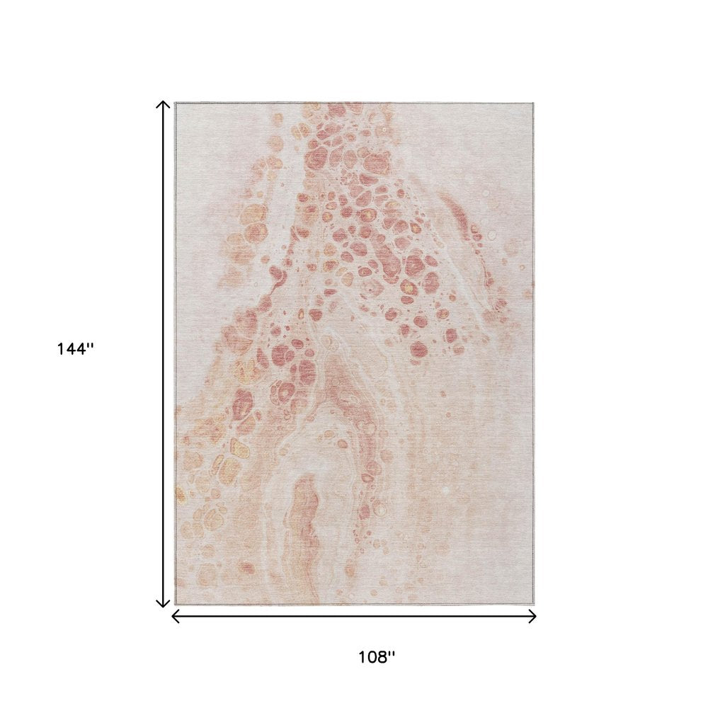 3' X 5' Salmon And Ivory Abstract Washable Indoor Outdoor Area Rug