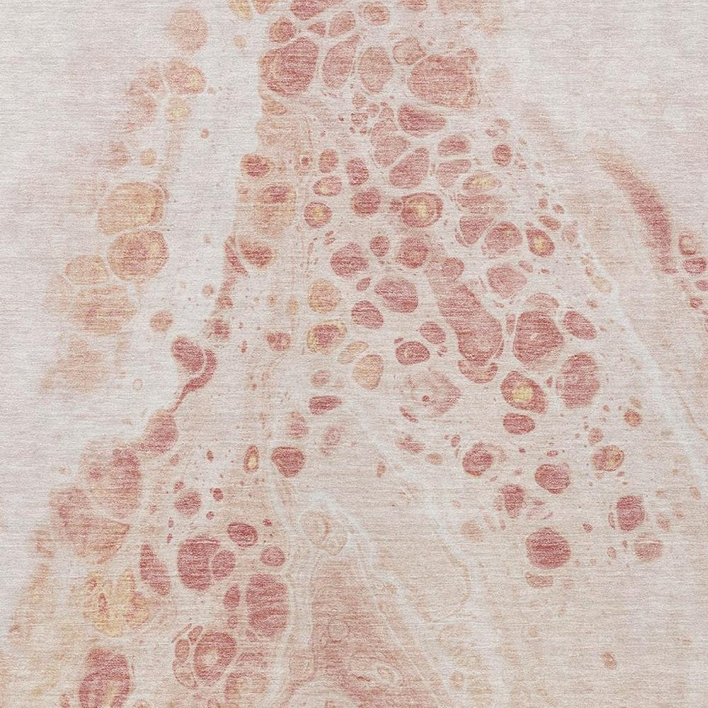 3' X 5' Salmon And Ivory Abstract Washable Indoor Outdoor Area Rug
