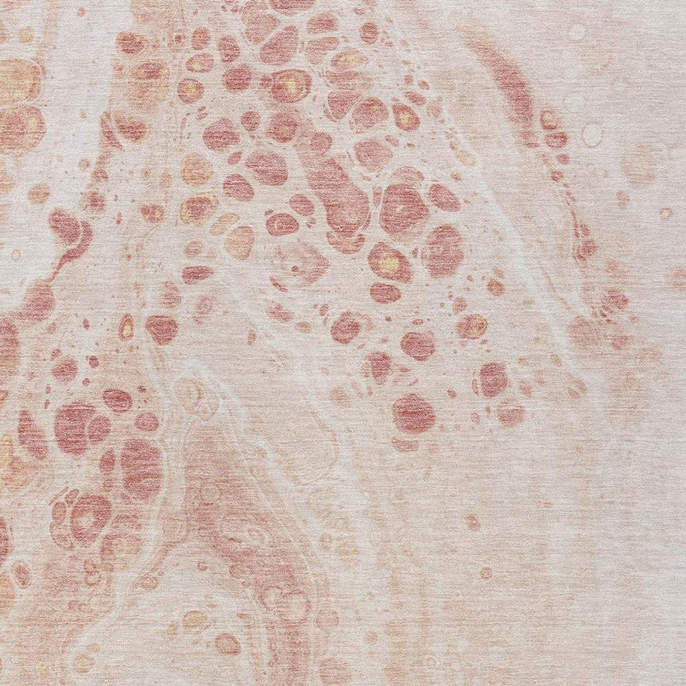 3' X 5' Salmon And Ivory Abstract Washable Indoor Outdoor Area Rug