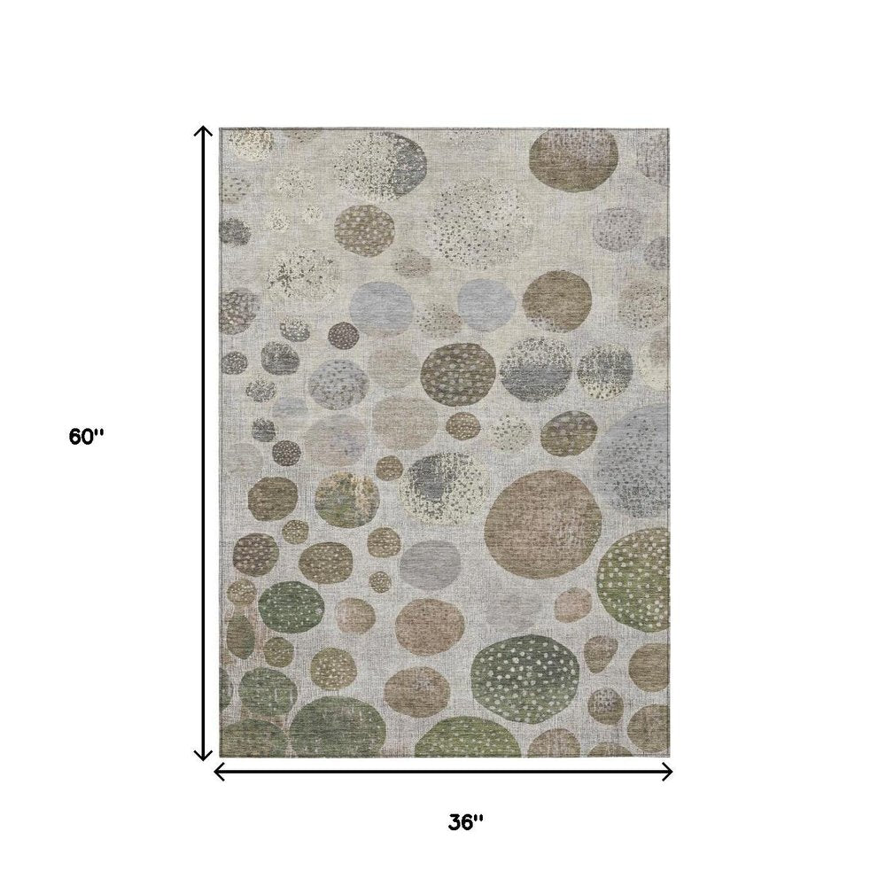 3' X 5' Taupe And Ivory Geometric Washable Indoor Outdoor Area Rug