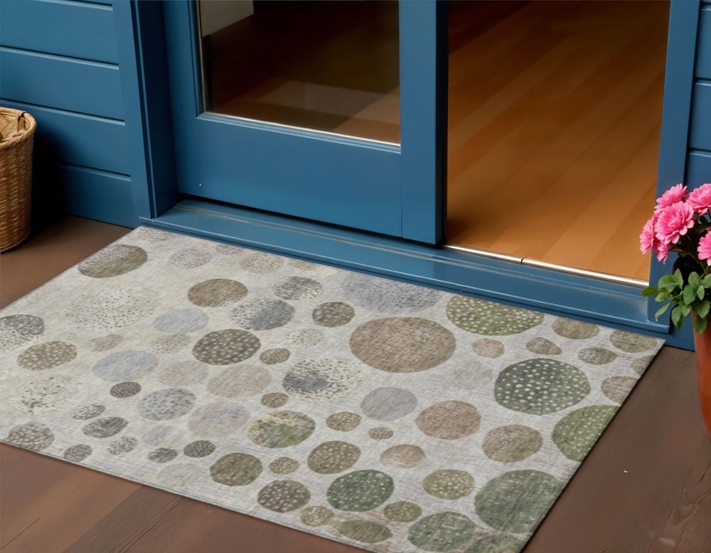 3' X 5' Taupe And Ivory Geometric Washable Indoor Outdoor Area Rug