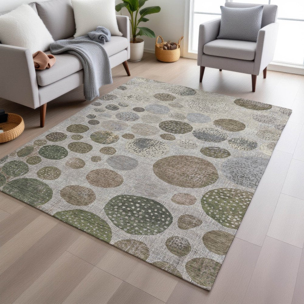 3' X 5' Taupe And Ivory Geometric Washable Indoor Outdoor Area Rug