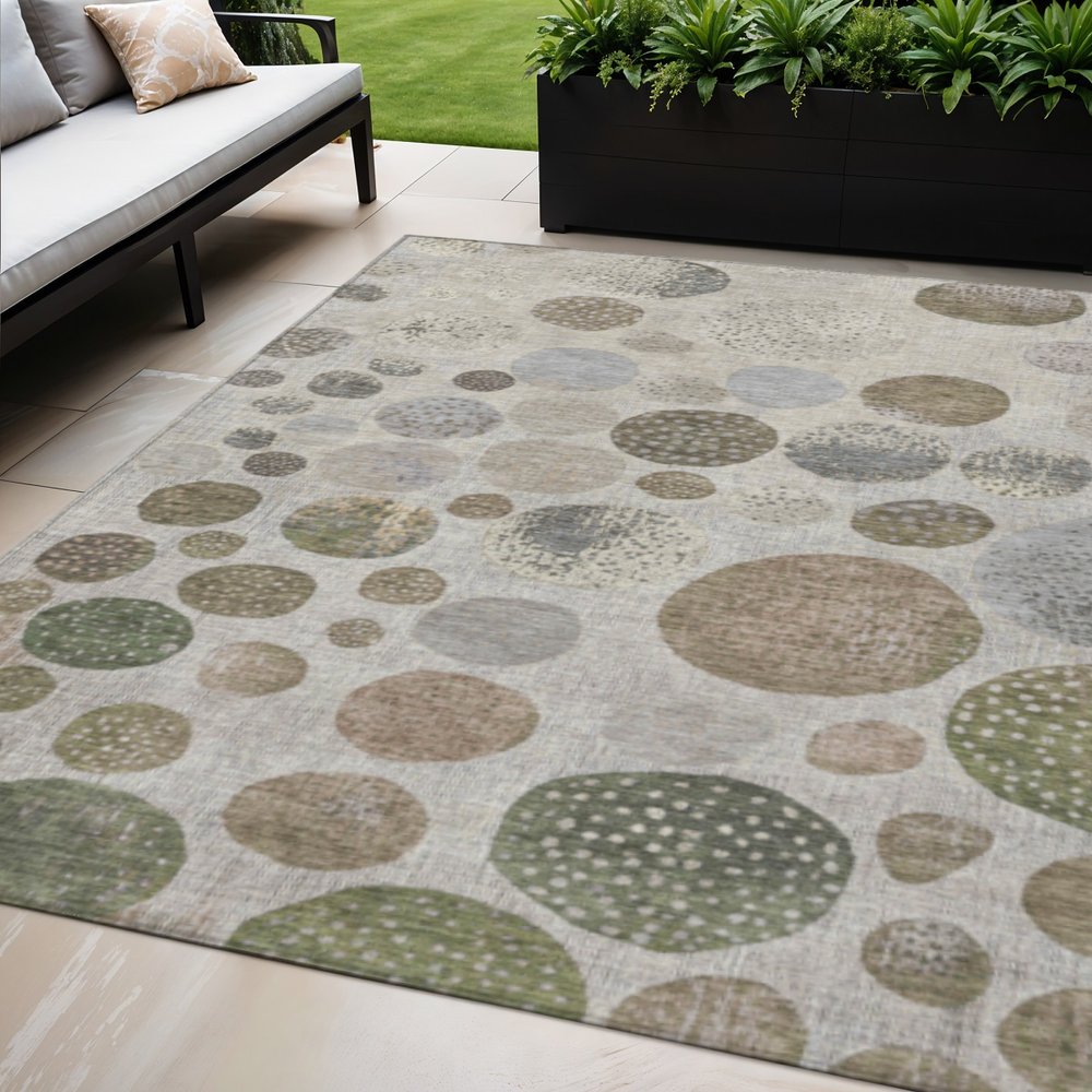 3' X 5' Taupe And Ivory Geometric Washable Indoor Outdoor Area Rug