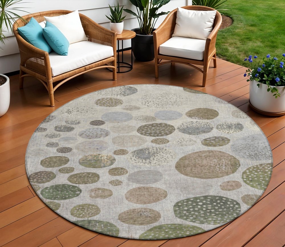 3' X 5' Taupe And Ivory Geometric Washable Indoor Outdoor Area Rug