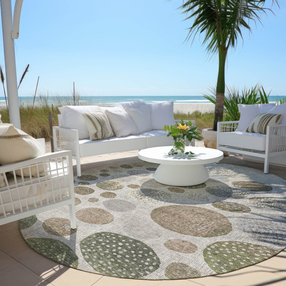 3' X 5' Taupe And Ivory Geometric Washable Indoor Outdoor Area Rug