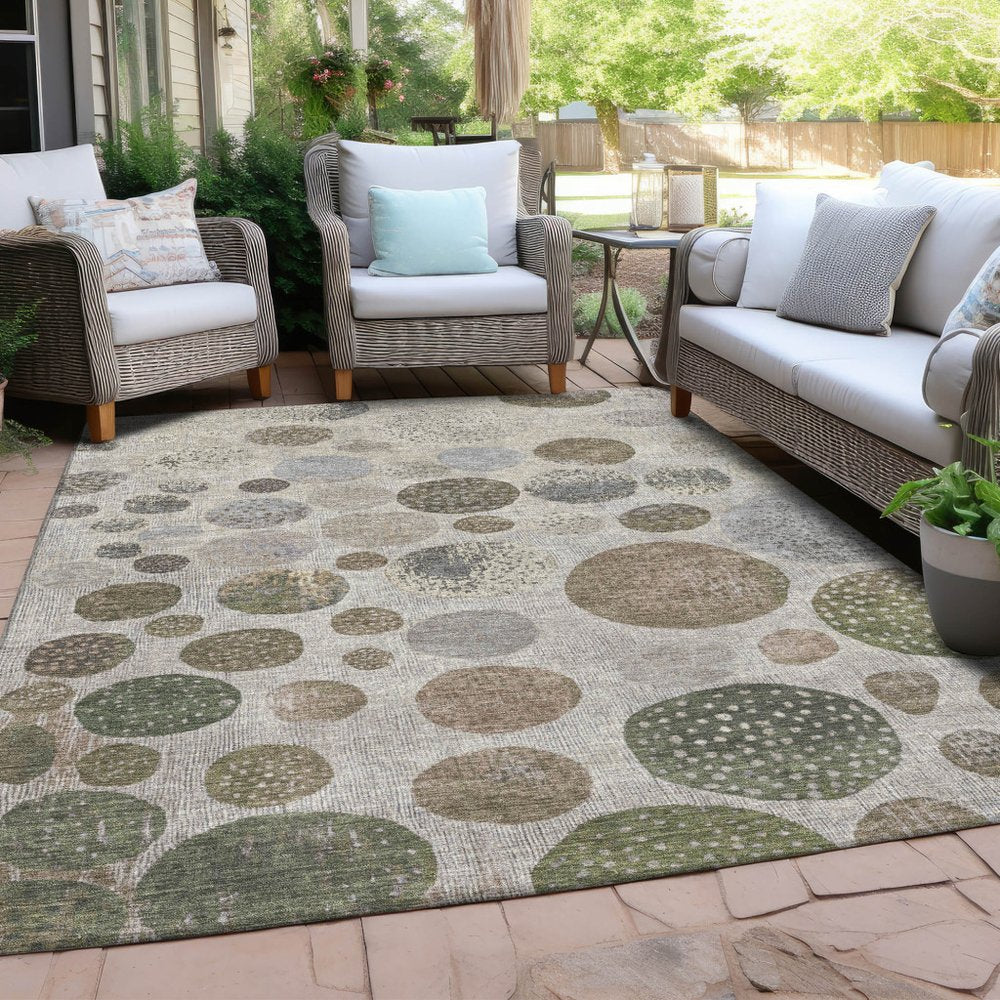 3' X 5' Taupe And Ivory Geometric Washable Indoor Outdoor Area Rug