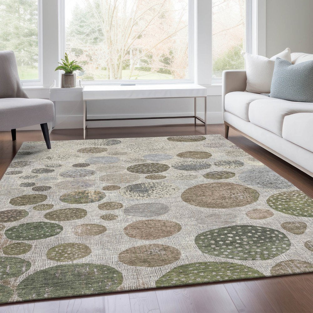 3' X 5' Taupe And Ivory Geometric Washable Indoor Outdoor Area Rug