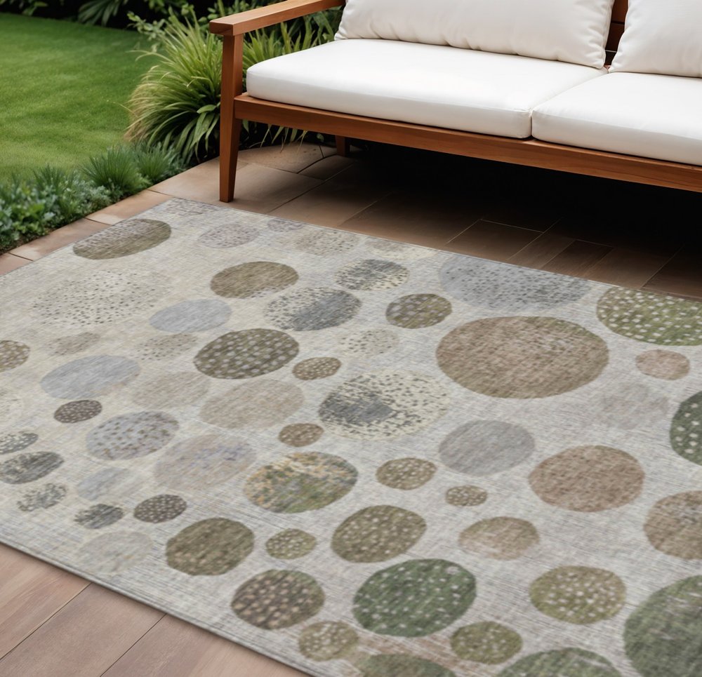 3' X 5' Taupe And Ivory Geometric Washable Indoor Outdoor Area Rug