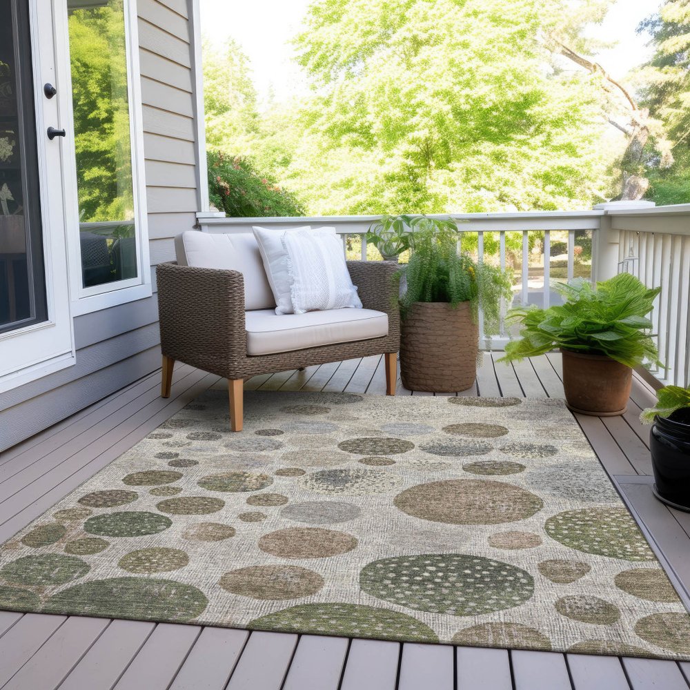 3' X 5' Taupe And Ivory Geometric Washable Indoor Outdoor Area Rug