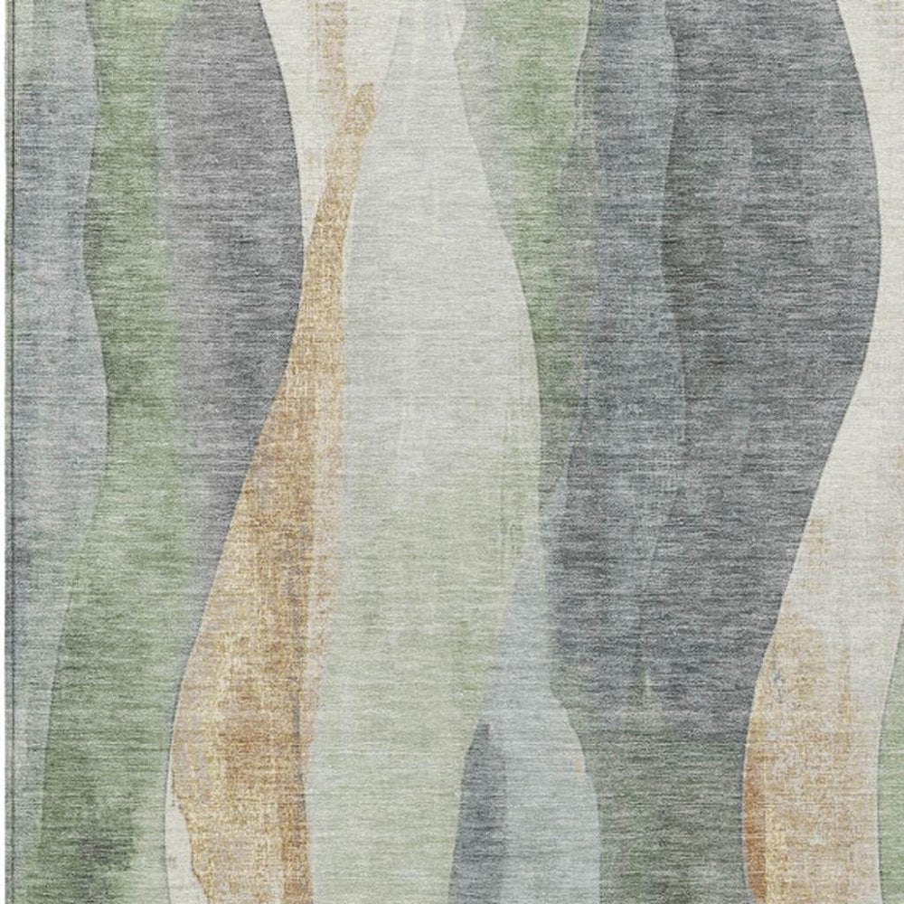 3' X 5' Artichoke Green And Gray Abstract Washable Indoor Outdoor Area Rug