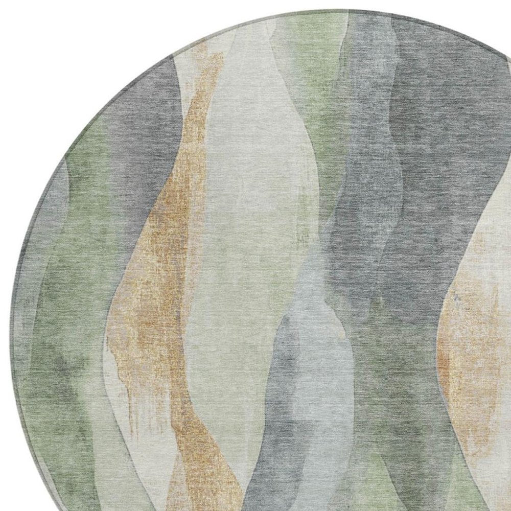 3' X 5' Artichoke Green And Gray Abstract Washable Indoor Outdoor Area Rug