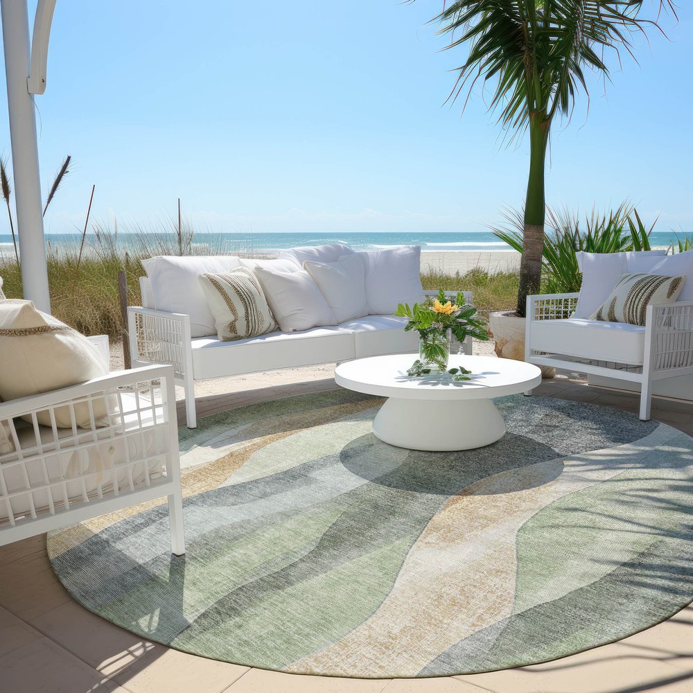 3' X 5' Artichoke Green And Gray Abstract Washable Indoor Outdoor Area Rug