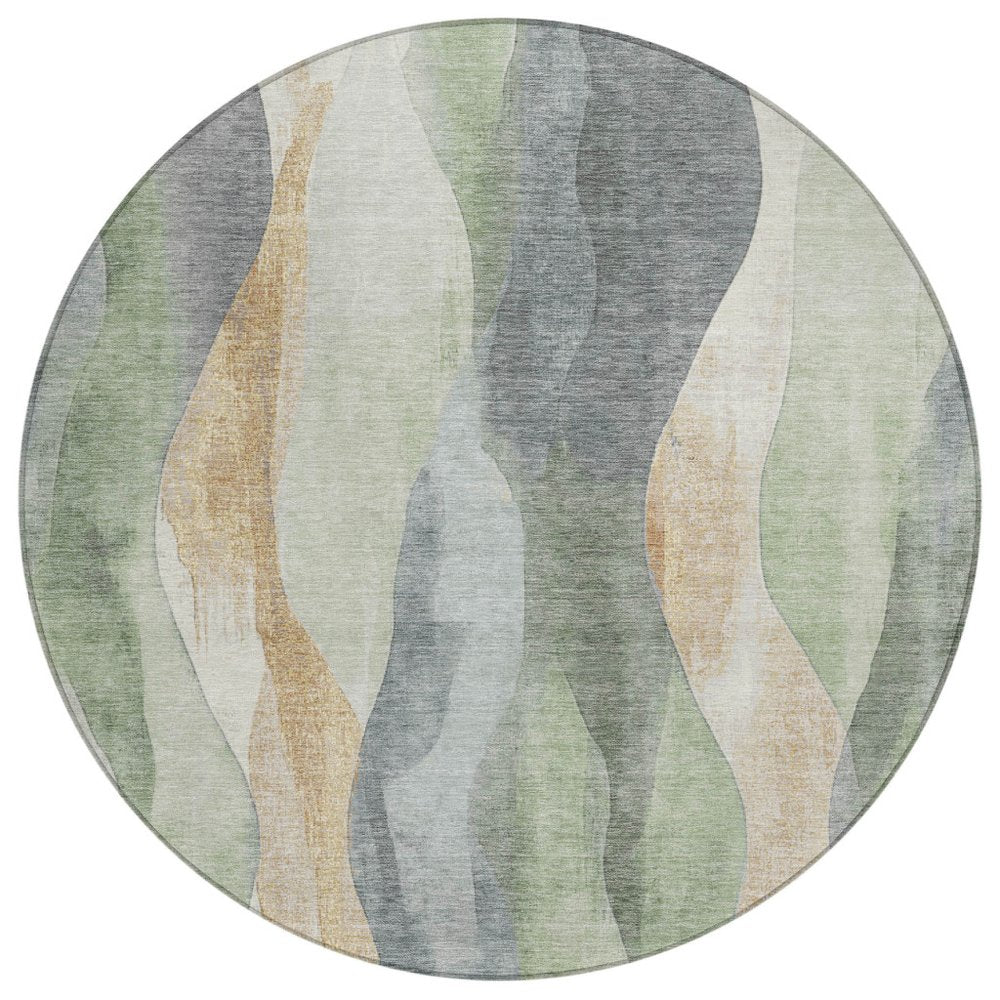 3' X 5' Artichoke Green And Gray Abstract Washable Indoor Outdoor Area Rug