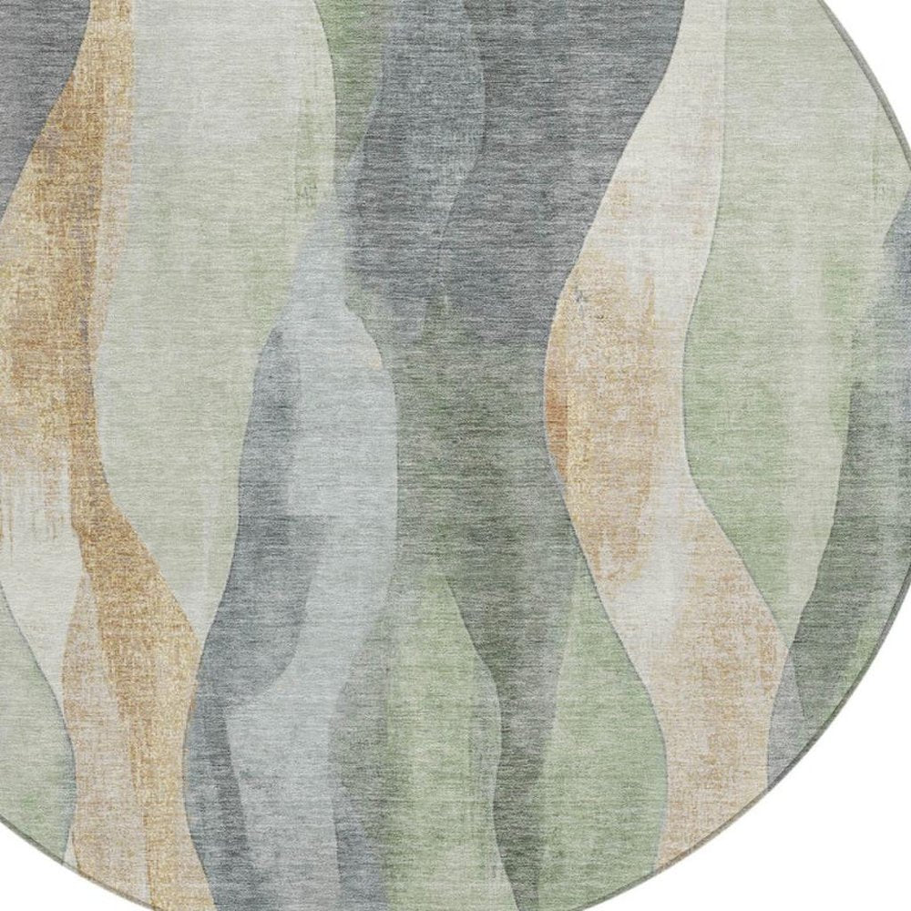 3' X 5' Artichoke Green And Gray Abstract Washable Indoor Outdoor Area Rug