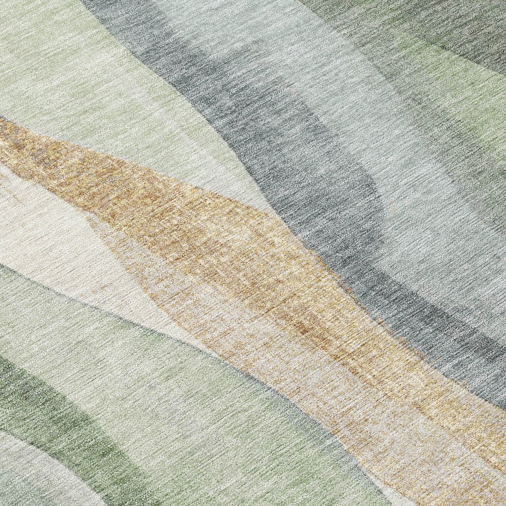 3' X 5' Artichoke Green And Gray Abstract Washable Indoor Outdoor Area Rug