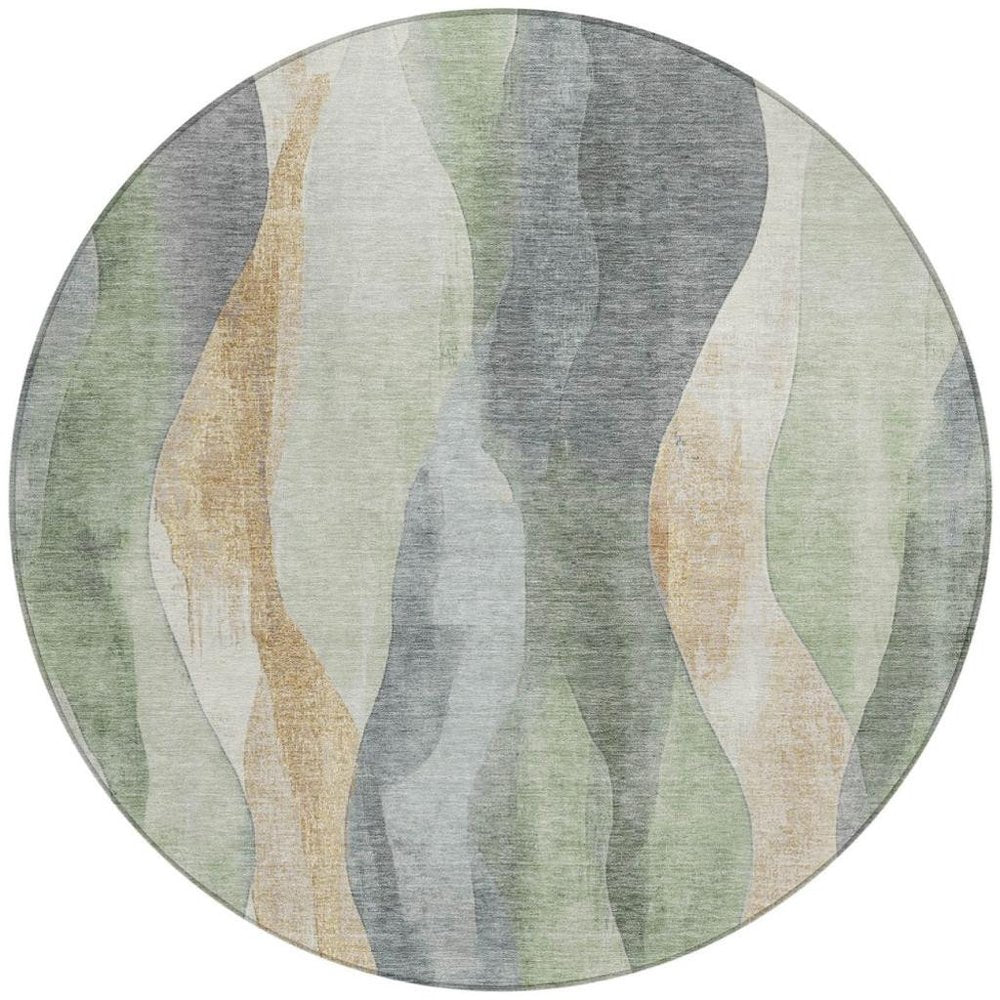 3' X 5' Artichoke Green And Gray Abstract Washable Indoor Outdoor Area Rug