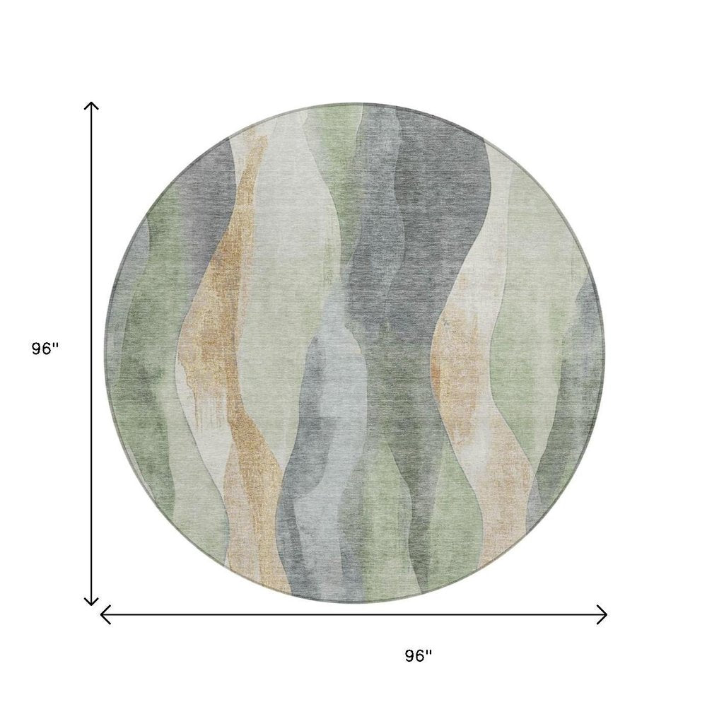 3' X 5' Artichoke Green And Gray Abstract Washable Indoor Outdoor Area Rug