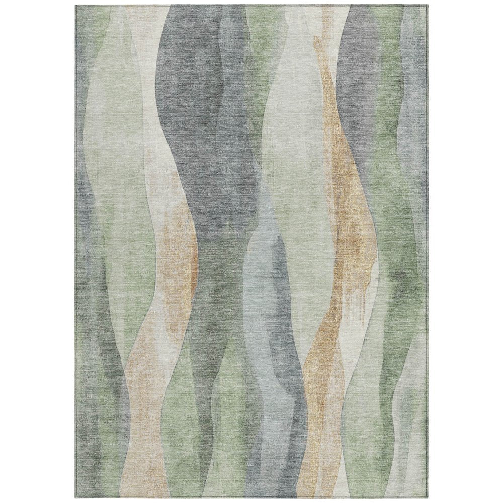 3' X 5' Artichoke Green And Gray Abstract Washable Indoor Outdoor Area Rug