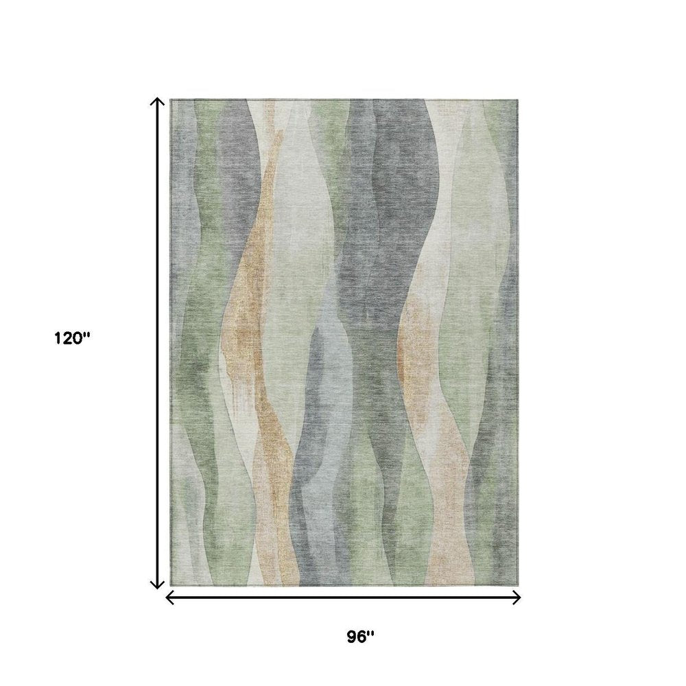 3' X 5' Artichoke Green And Gray Abstract Washable Indoor Outdoor Area Rug