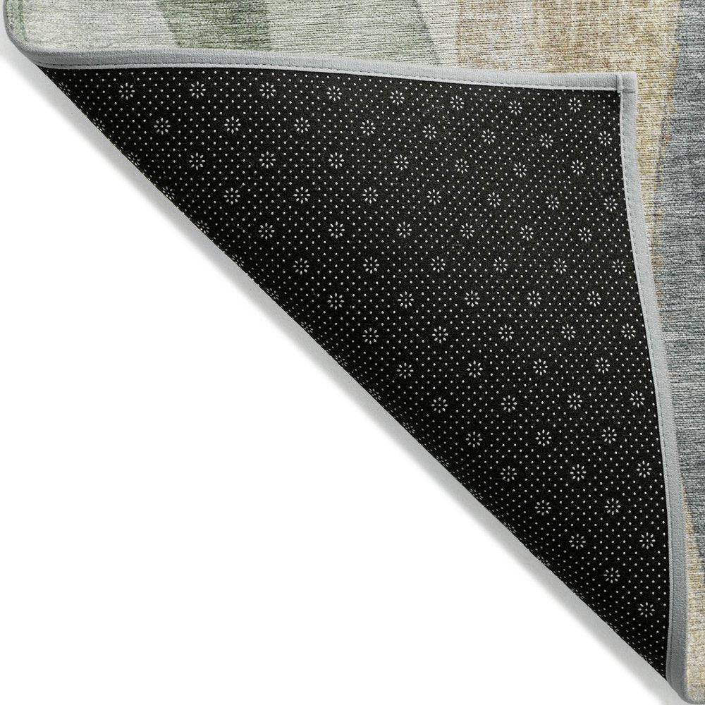 3' X 5' Artichoke Green And Gray Abstract Washable Indoor Outdoor Area Rug
