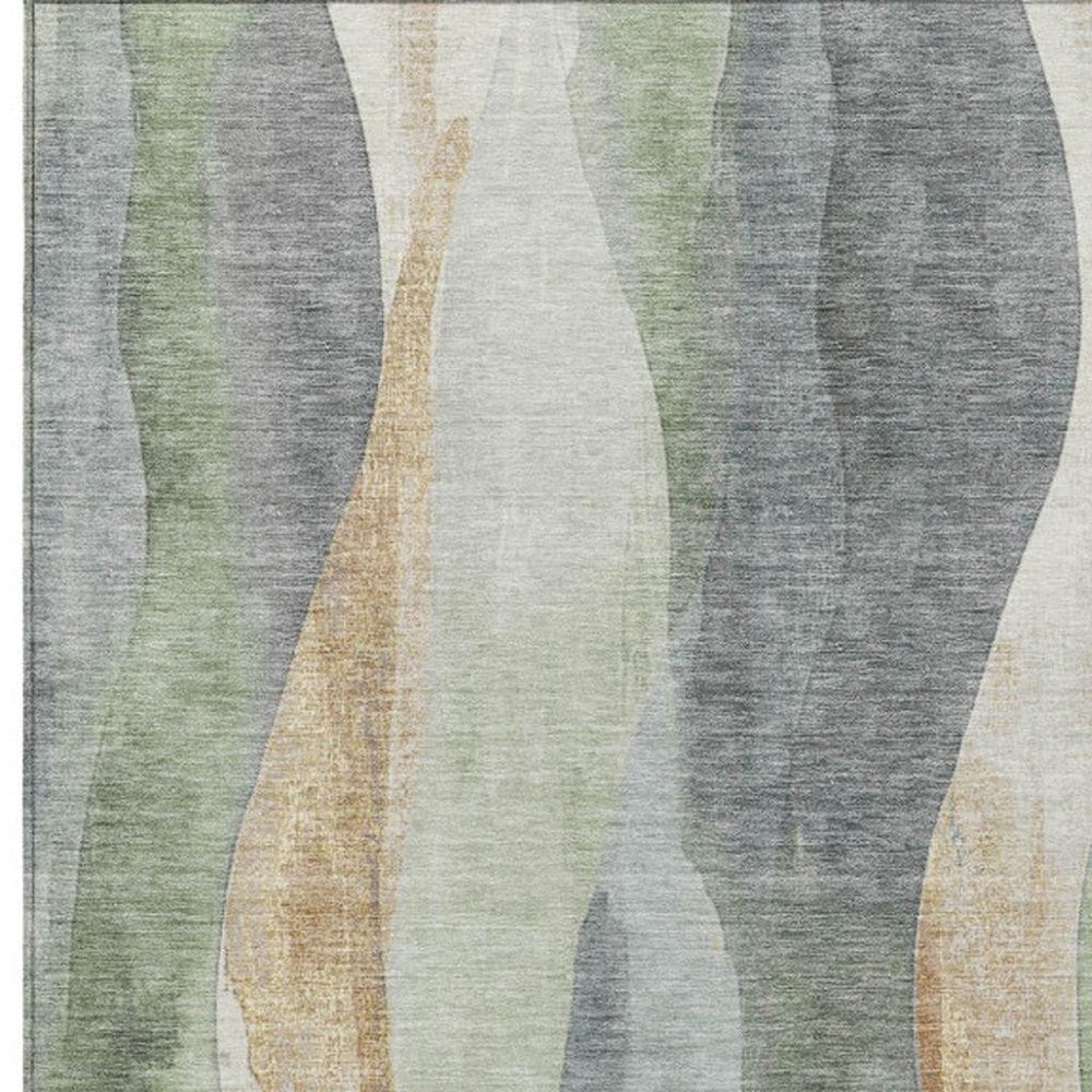 3' X 5' Artichoke Green And Gray Abstract Washable Indoor Outdoor Area Rug