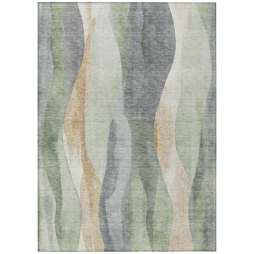 3' X 5' Artichoke Green And Gray Abstract Washable Indoor Outdoor Area Rug