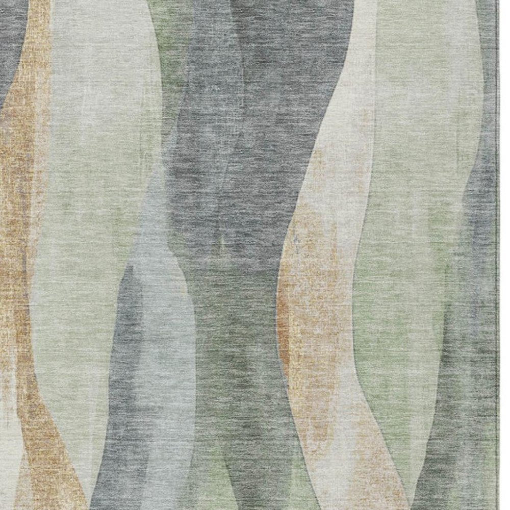 3' X 5' Artichoke Green And Gray Abstract Washable Indoor Outdoor Area Rug