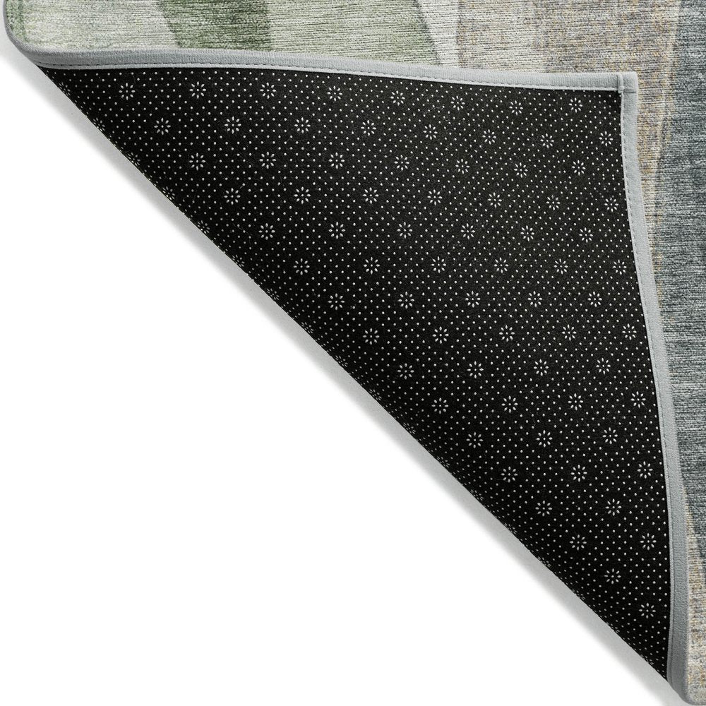3' X 5' Fern Green And Gray Abstract Washable Indoor Outdoor Area Rug