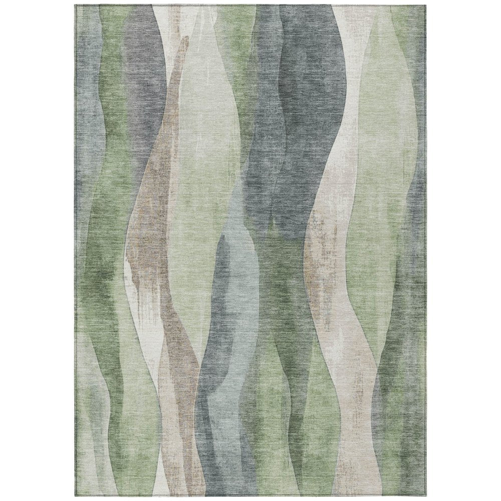 3' X 5' Fern Green And Gray Abstract Washable Indoor Outdoor Area Rug
