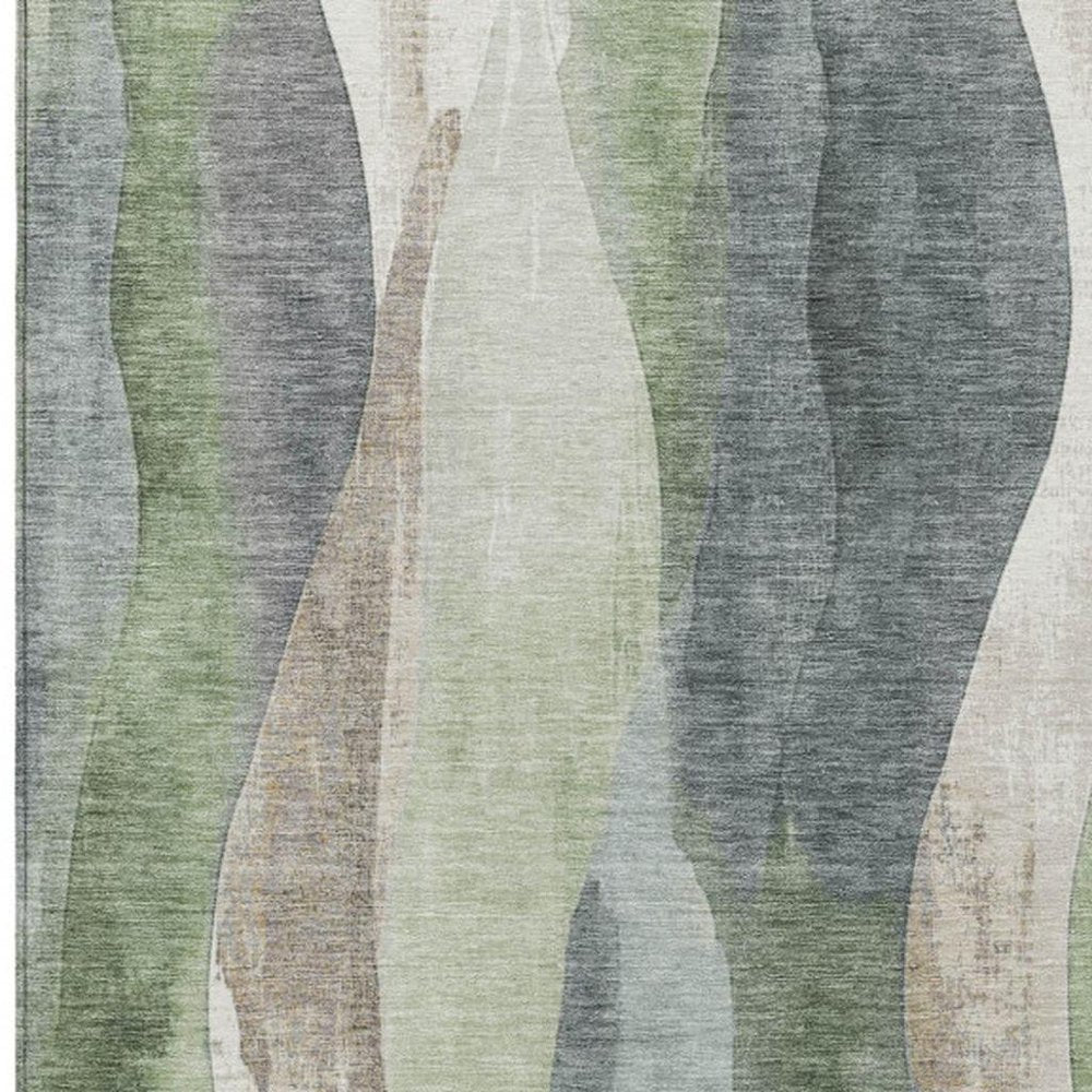 3' X 5' Fern Green And Gray Abstract Washable Indoor Outdoor Area Rug