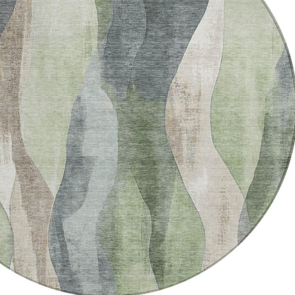 3' X 5' Fern Green And Gray Abstract Washable Indoor Outdoor Area Rug
