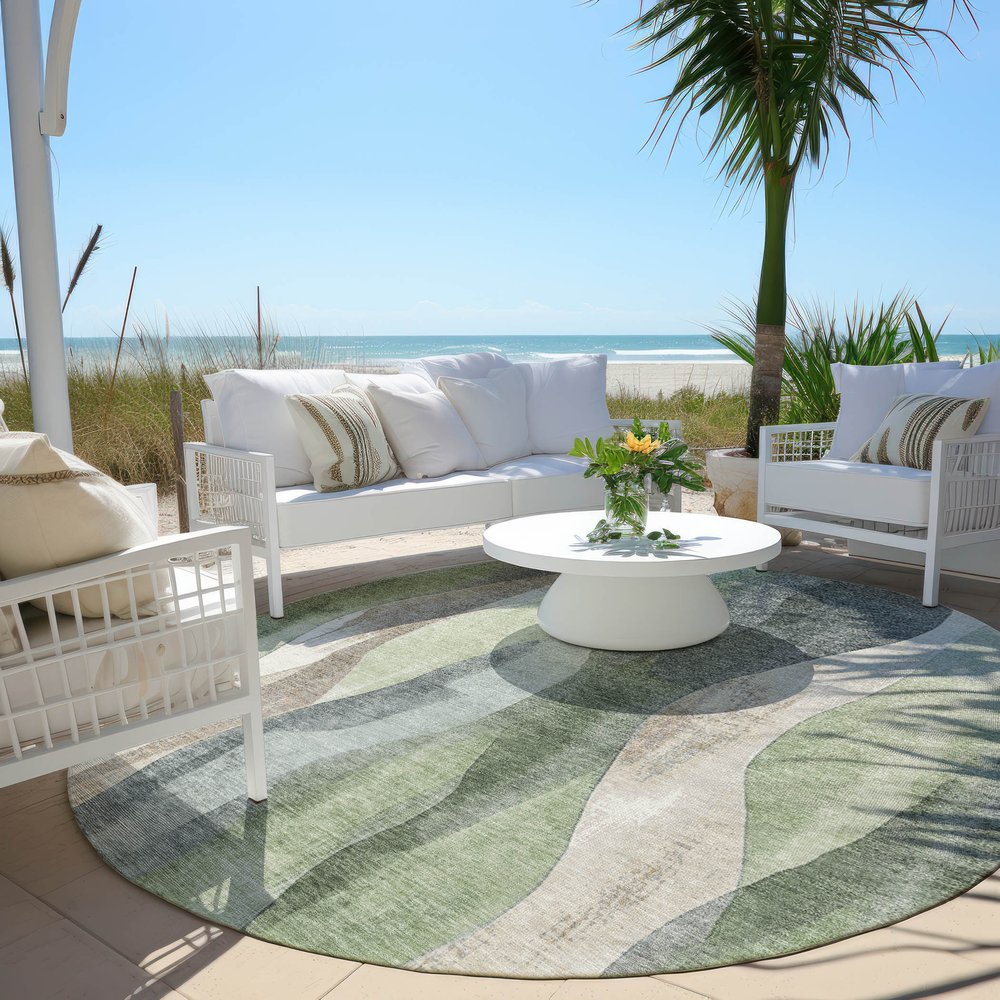 3' X 5' Fern Green And Gray Abstract Washable Indoor Outdoor Area Rug